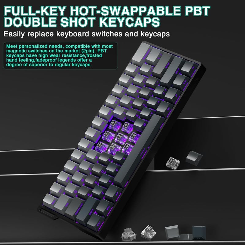 CORBOBO Aula WIN60 HE - 60% Mechanical Gaming Keyboard Wired, Hall Effect Magnetic Switch Hot Swappable,8000 Hz Polling Rate, RGB Keyboard 60 Percent Compact Design for PC (Gradient Gray) - Image 5
